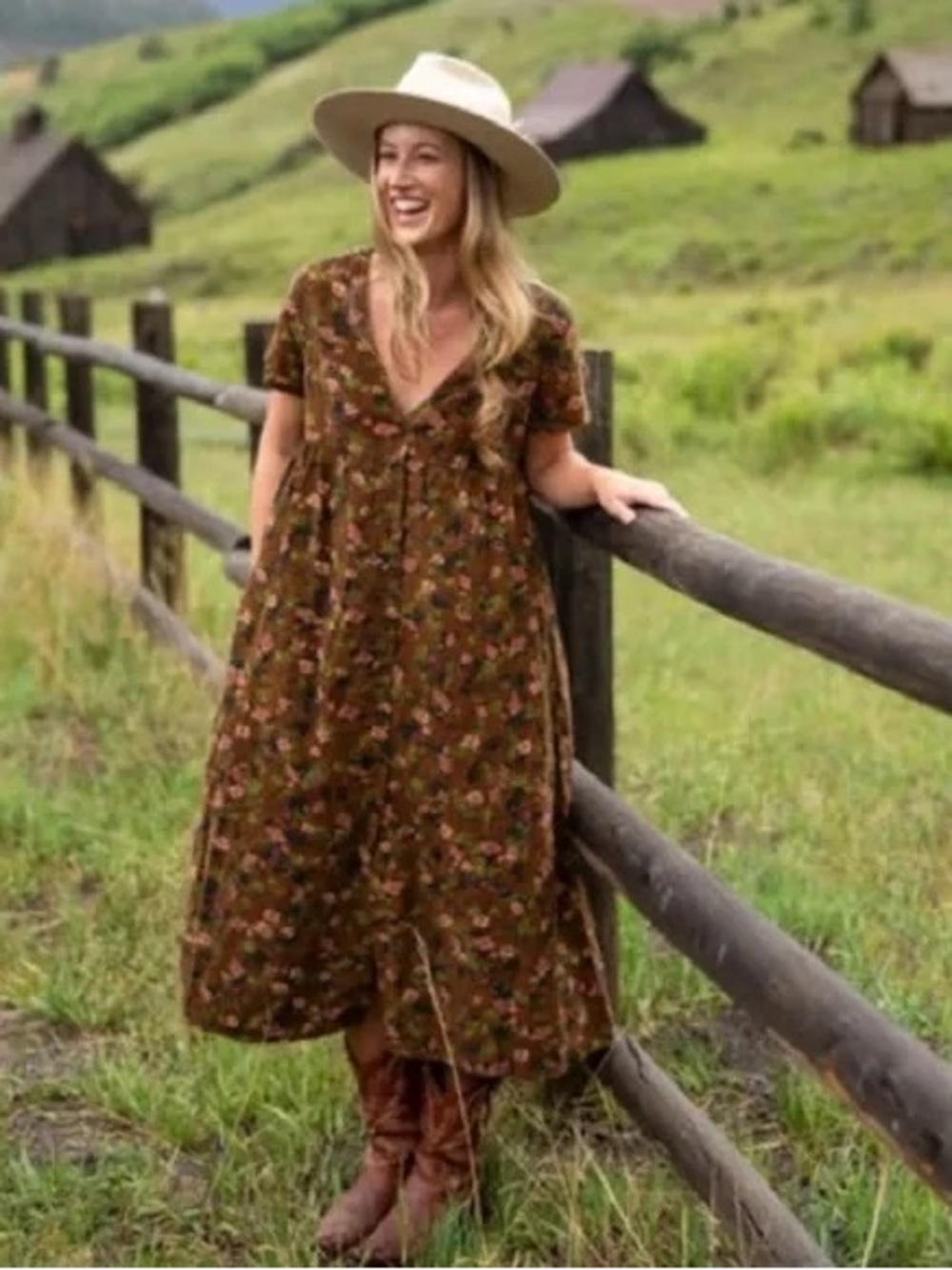 NATURAL LIFE Olive Green Floral Midi Dress